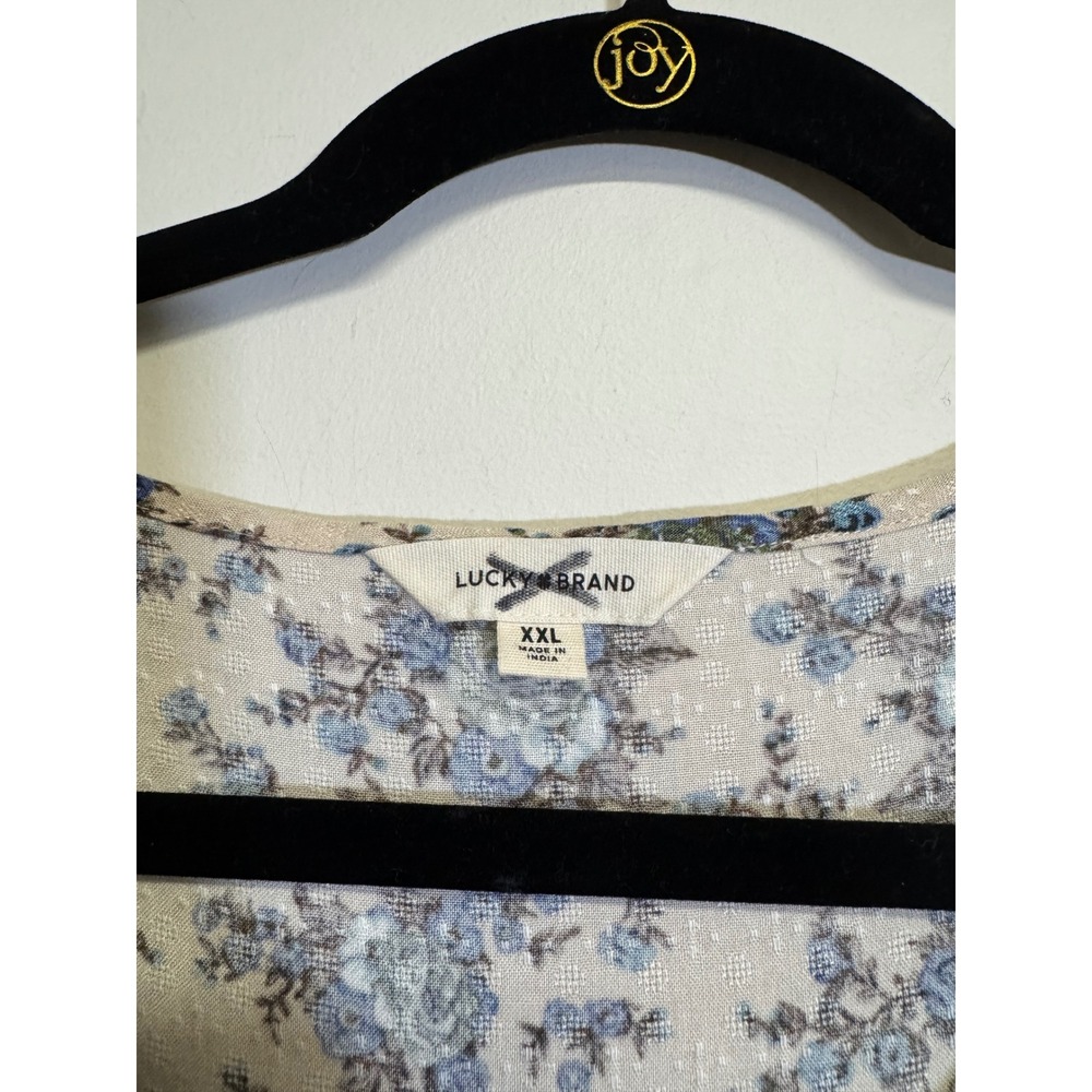 Lucky Brand Women's Tan and Blue Floral Long Sleeve Blouse Size XXL - Picture 5 of 6